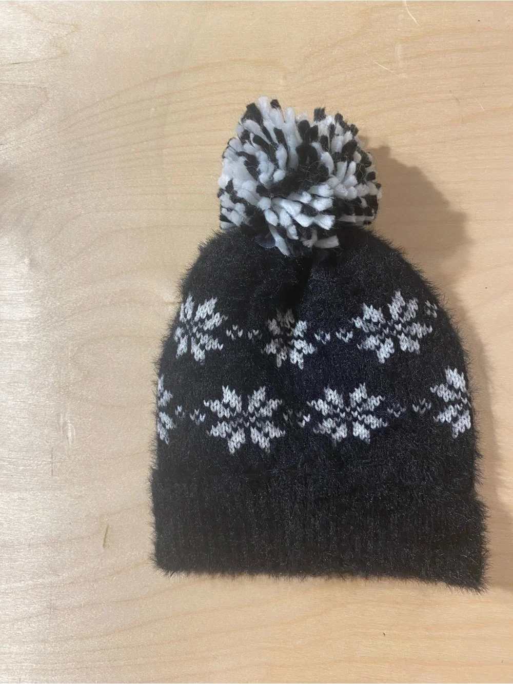 Cozy Black & White Pom Beanie for Kids - Soft Knit Winter Hat (RG)